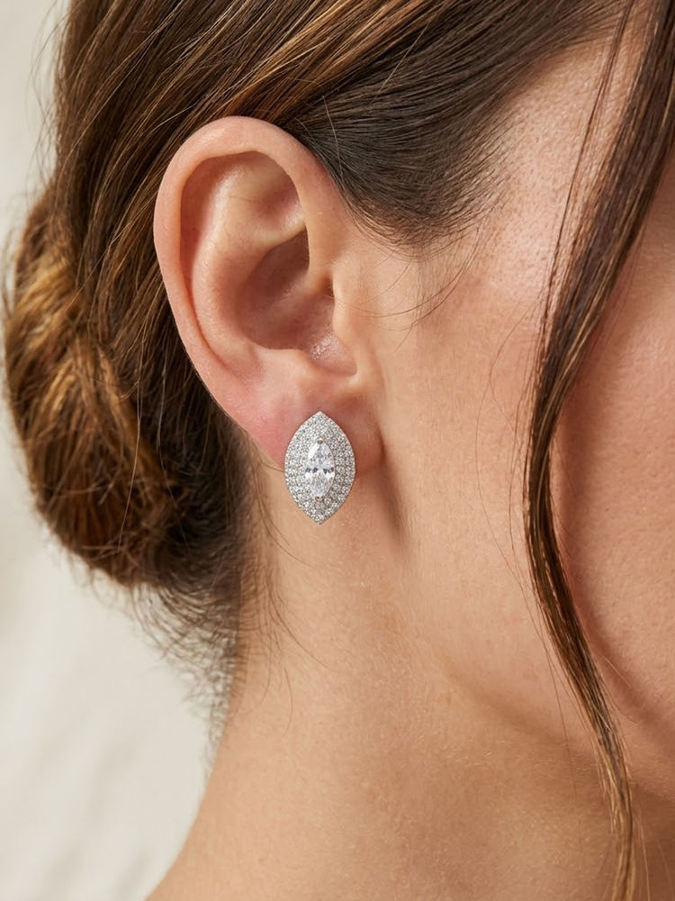 925 SILLER Silver Sterling Silver White Stones Studs Earring-picture-15