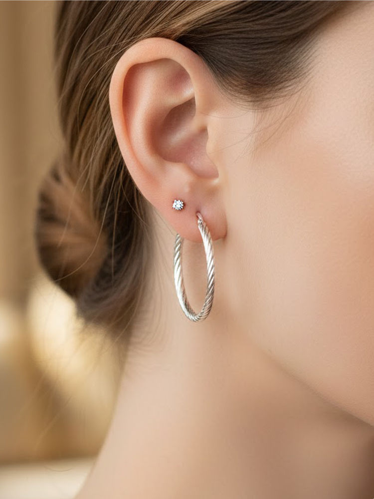 925 SILLER Silver Sterling Silver Statement Hoops Earring-picture-19