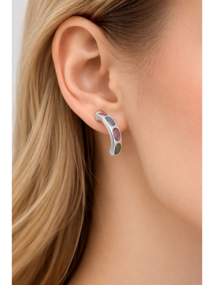 925 SILLER Multi-Color Sterling Silver Stones Hoops Earring-image-22