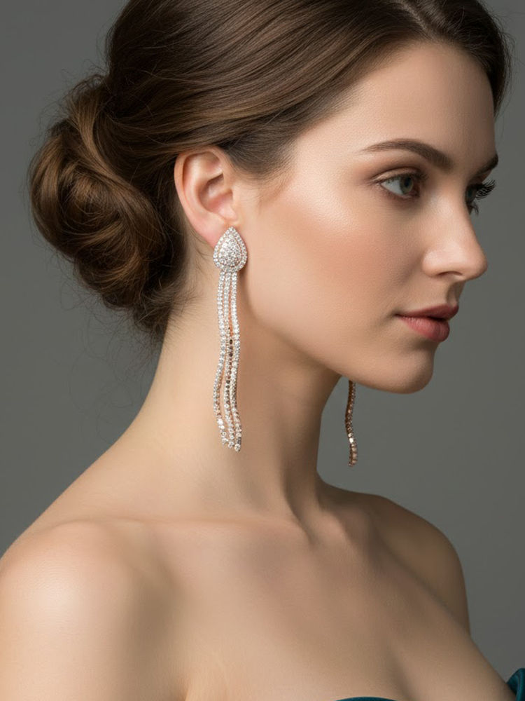 925 SILLER White Sterling Silver Stones Drops & Danglers Earring-picture-28