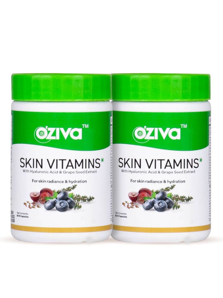 OZiva Skin Vitamins With Hyaluronic Acid & Grape Seed for Skin Radiance & Hydration (Pack of 2)