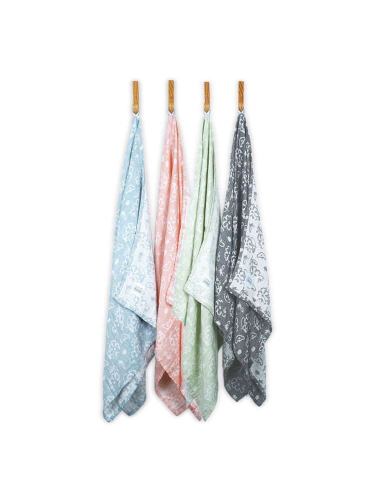 Doctor Towels Multi-Color Banana Jacquard Floral Medium Bath Towel Pack of 4-image-18