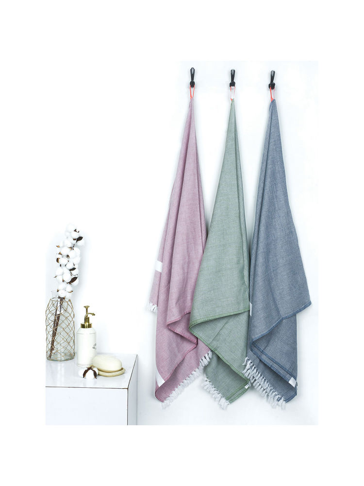 Doctor Towels The Bath Community Multi-Color Cotton Cambric Solid Medium Bath Towel (Pack of 3)-picture-11