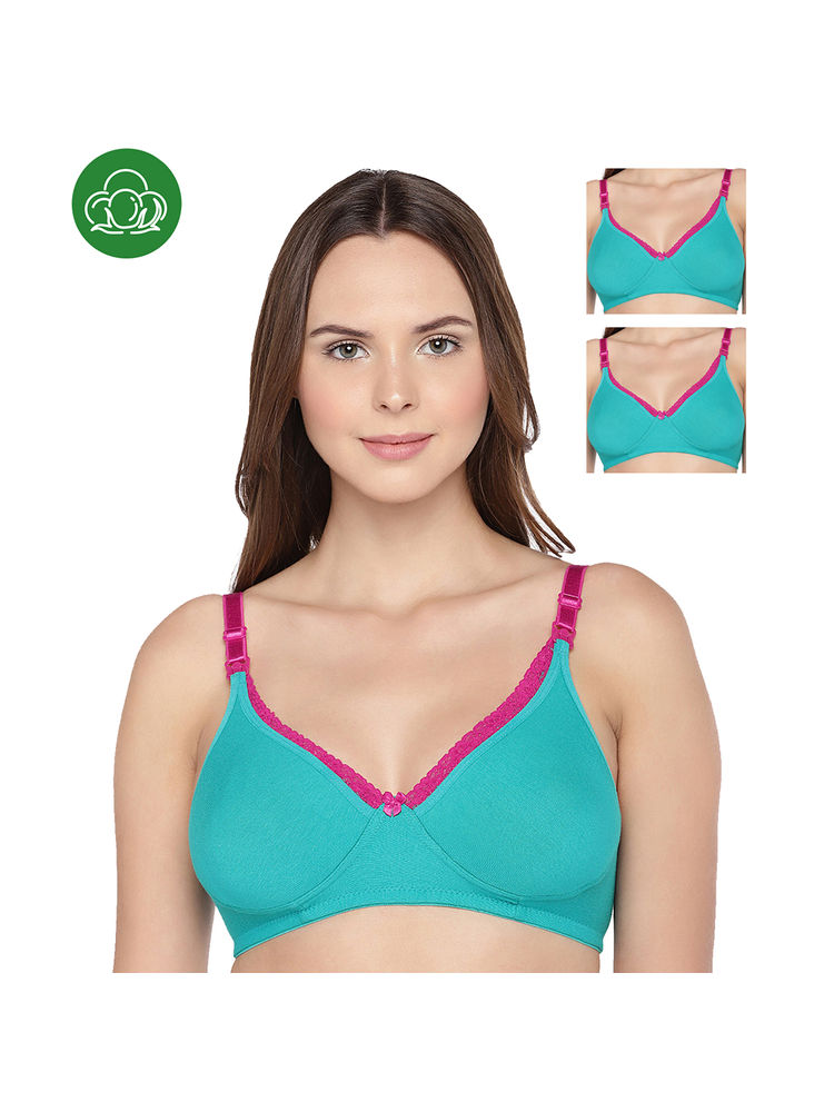 Inner Sense Organic Cotton Antimicrobial Laced Nursing Bra Pack of 3 - Green-picture-17