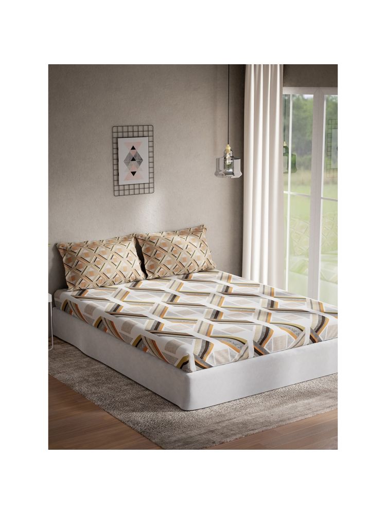 Ddecor Live Beautiful Cotton Geometric Double Bedsheet With 2 Pillow Covers, 144 TC - Brown-image-15
