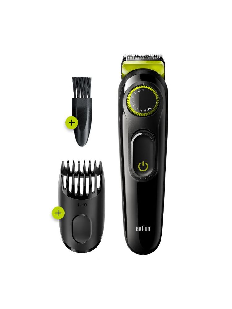 Braun Beard Trimmer BT3221, Beard Trimmer and Hair Clipper, 20 Length Settings, Volt Green