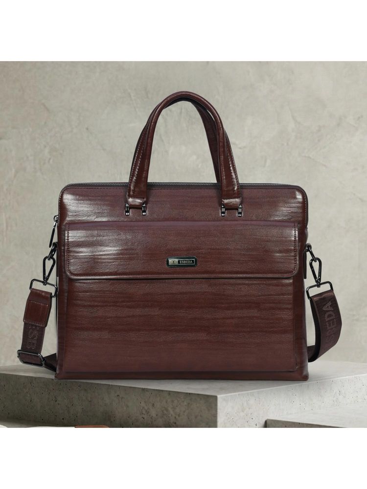 ESBEDA Brown Sterling Office Laptop Bag With Detachable Strap (M)-picture-10