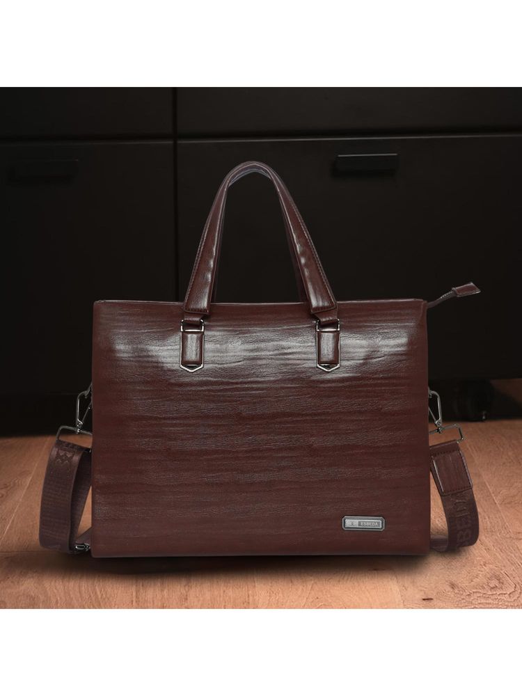 ESBEDA Brown Secure Lock Executive Laptop Bag With Detachable Strap-image-0