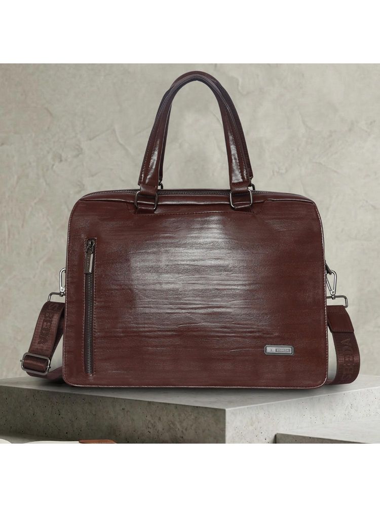 ESBEDA Brown Imperial Office Laptop Bag With Detachable Strap-image-48
