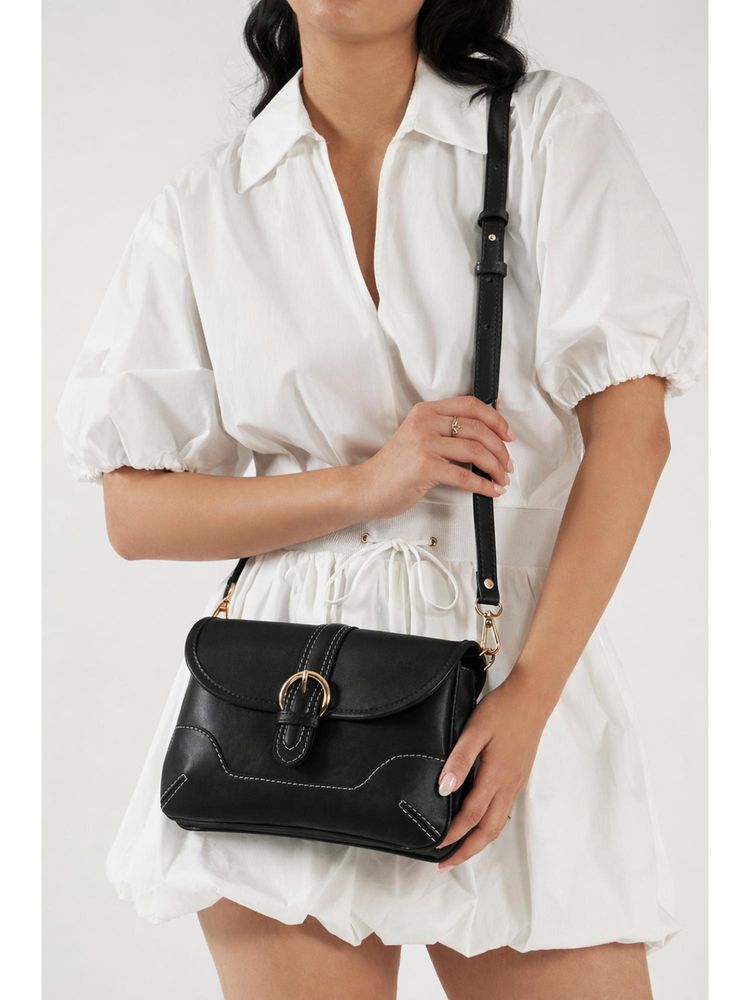 THE GUSTO Women Aura Sling Bag With Detachable Strap - Black-image-45