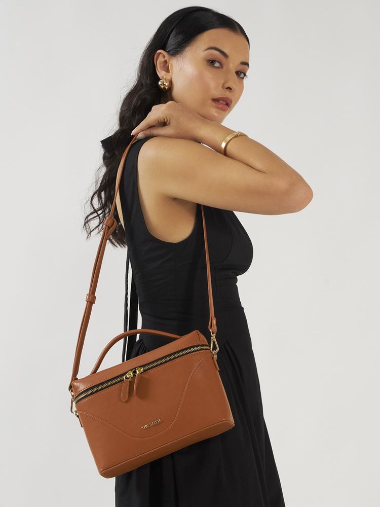 THE GUSTO Women Bento Sling Bag With Detachable Strap - Tan-image-34