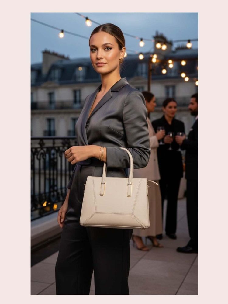 CrossKulture Women Structured Handheld Handbag With Detachable Strap - White-picture-21