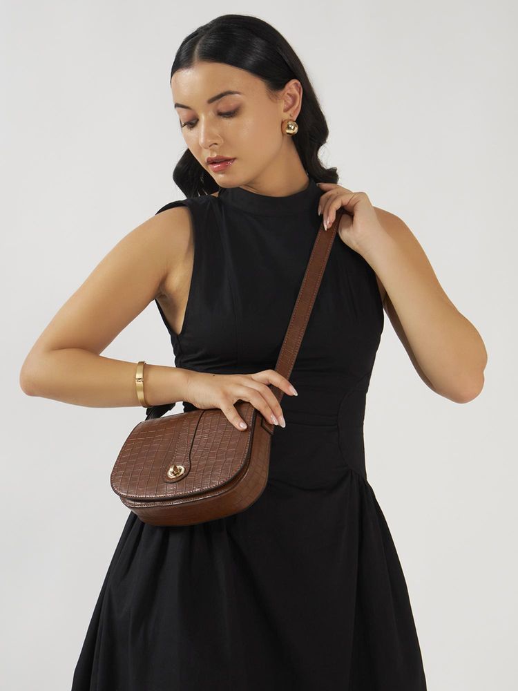 THE GUSTO Women Orbit Sling Bag - Croco Tan-picture-29