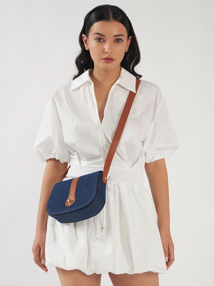 THE GUSTO Women Orbit Sling Bag - Dark Denim And Tan-image-32