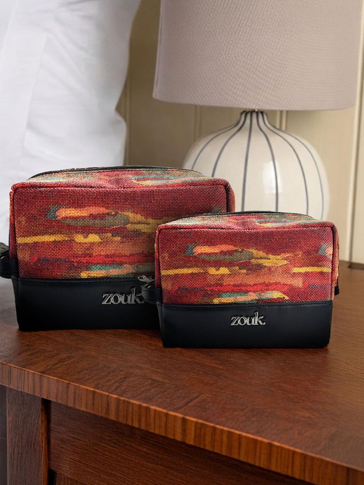 Zouk Womens Red Abstract Print Raha Travel Pouches-picture-24