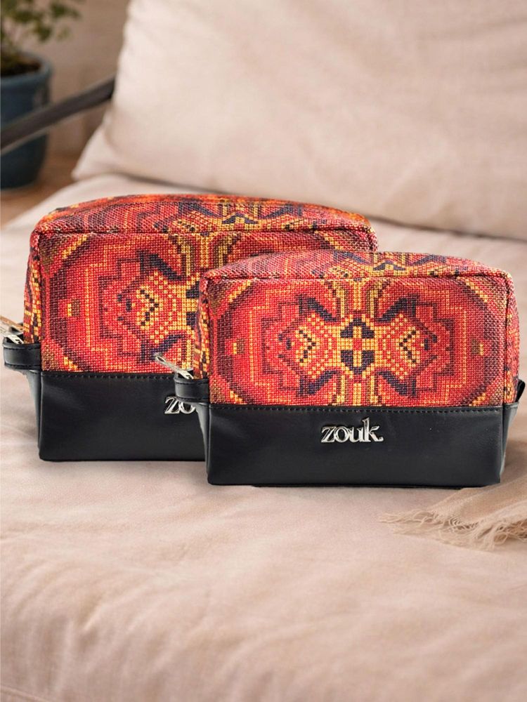Zouk Womens Orange Ikat Print Raha Travel Pouches-picture-10