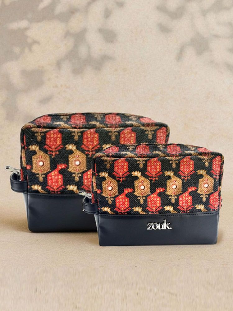 Zouk Womens Orange Motif Print Raha Travel Pouches-picture-20