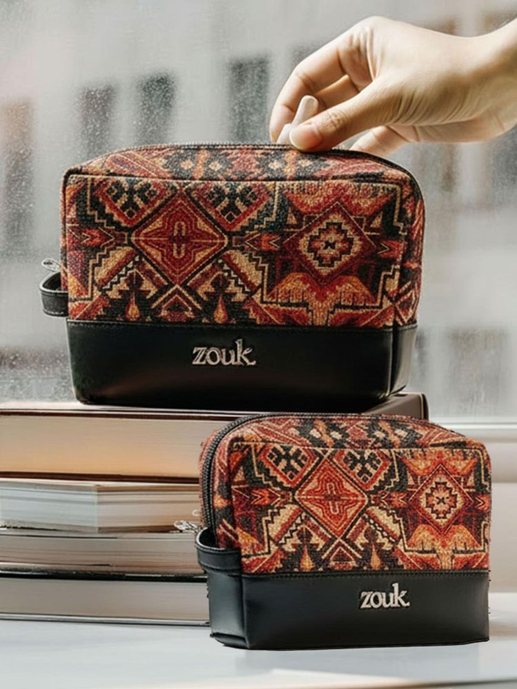 Zouk Womens Red Motif Print Raha Travel Pouches-picture-26