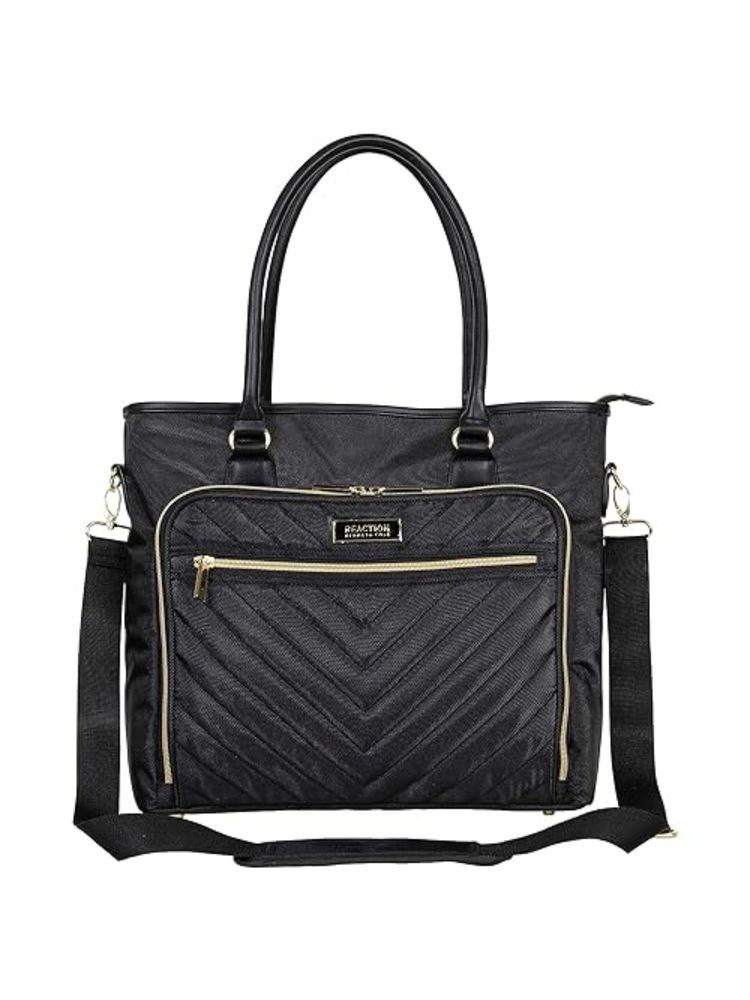 Kenneth Cole Black Reaction Chelsea Quilted Chevron 15 inch Laptop Bag with Removable Strap (M)