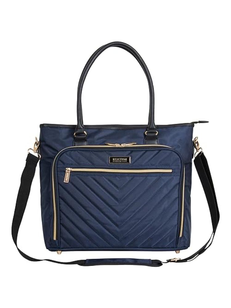 Kenneth Cole Navy Blue Reaction Chelsea Quilted Chevron 15 inch Laptop Bag with Removable Strap (M)-image-5