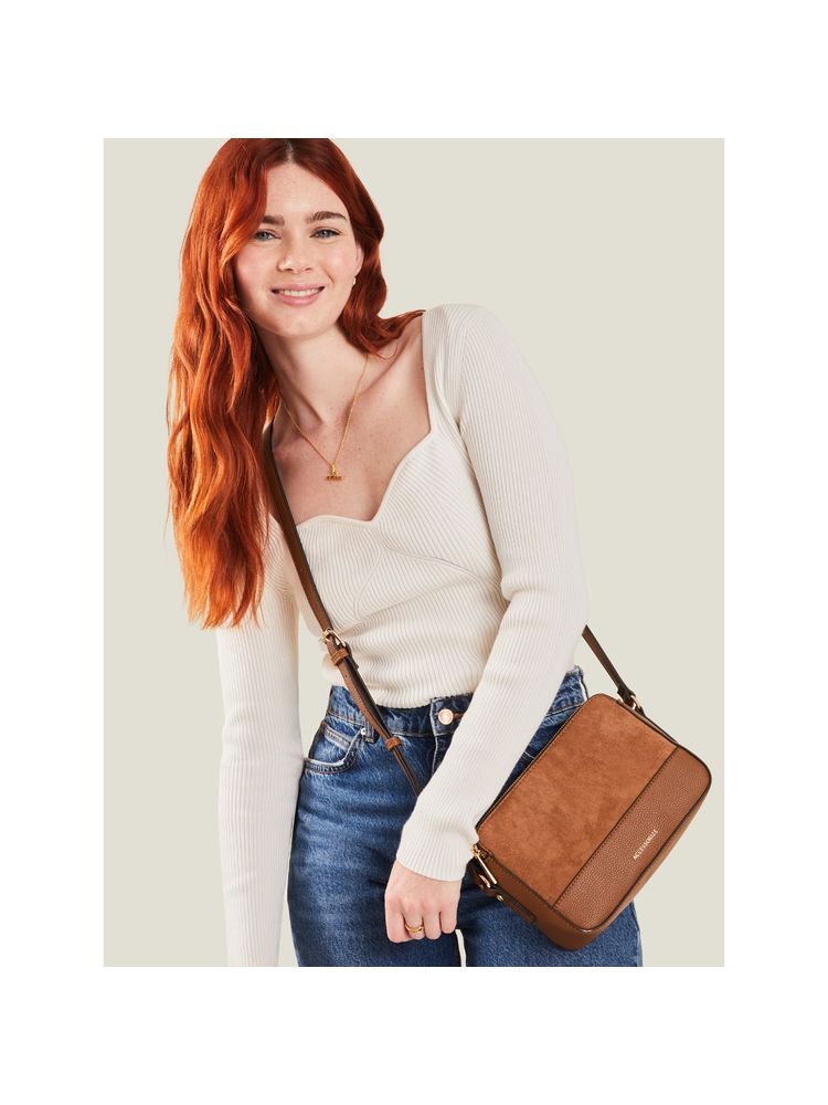 Accessorize London Women's Tan Suedette Classic Cross Body Bag (M)-picture-13