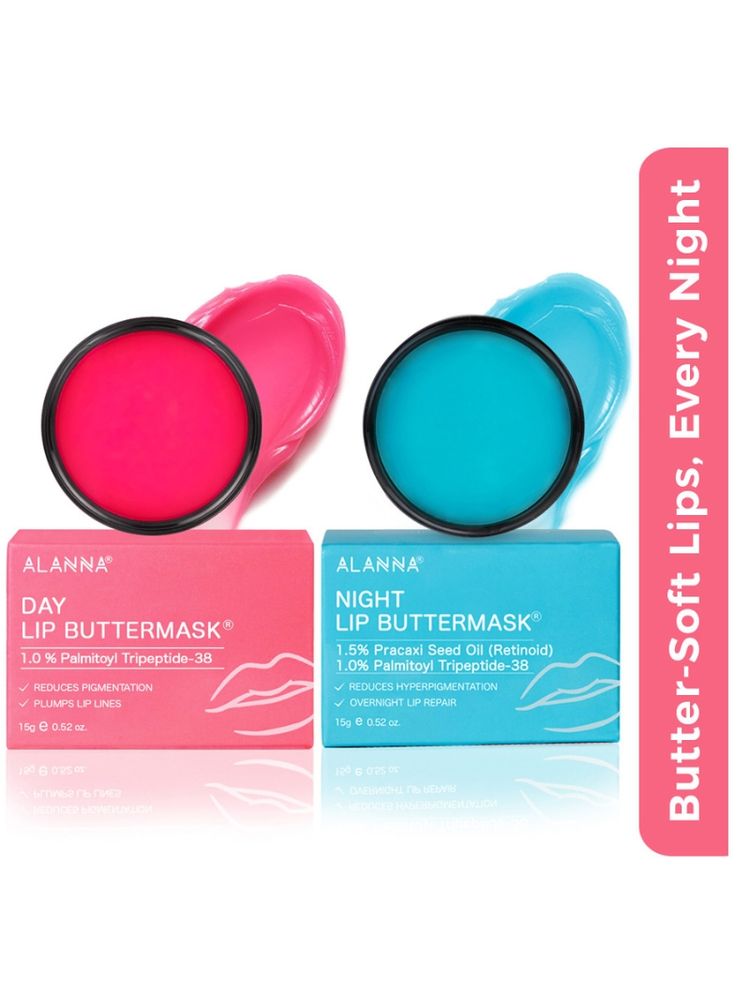 ALANNA 2-Step Brightening ButterMask Kit, Day & Night, Lip Nourishment for Soft & Smooth Lips