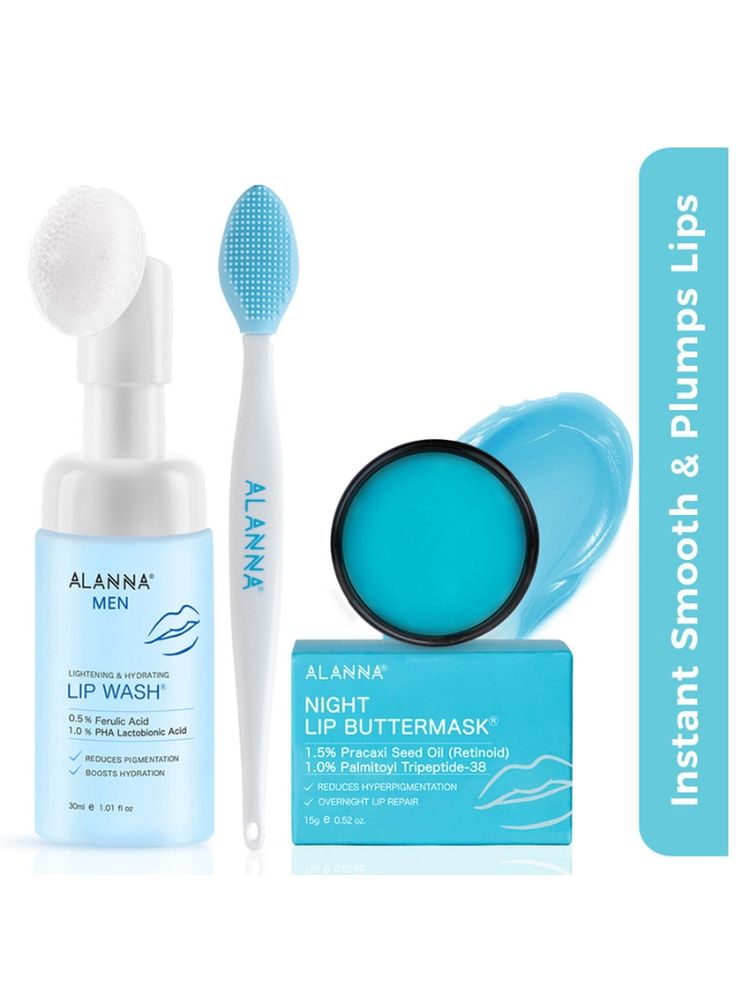 ALANNA 2-Step Brightening Lip Kit, For Men, LipWash & ButterMask, For Dark Pigmented Lips