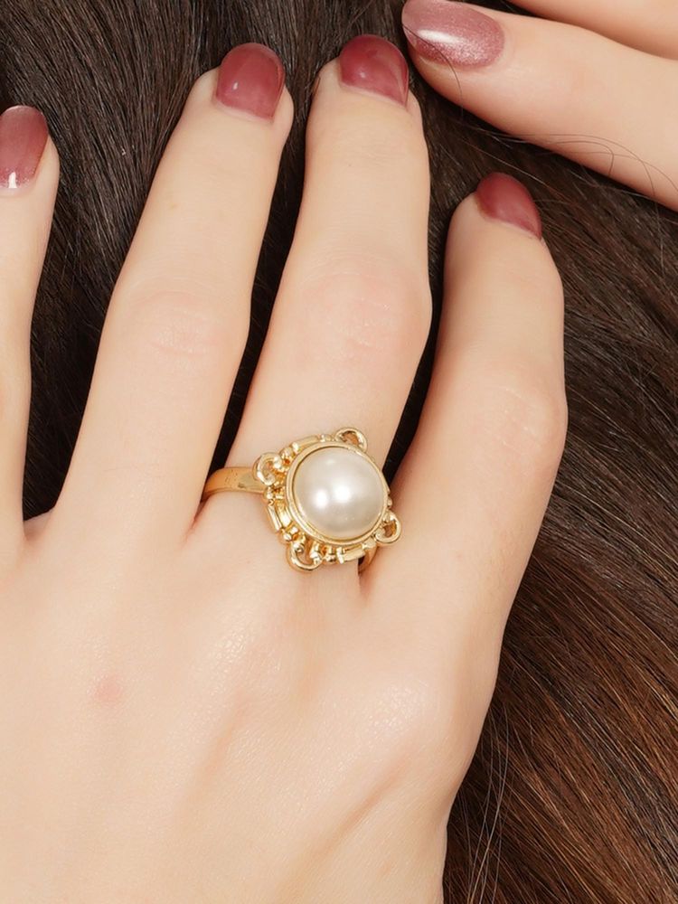 BeAbhika Royal Pearl Halo Adjustable Ring-image-19