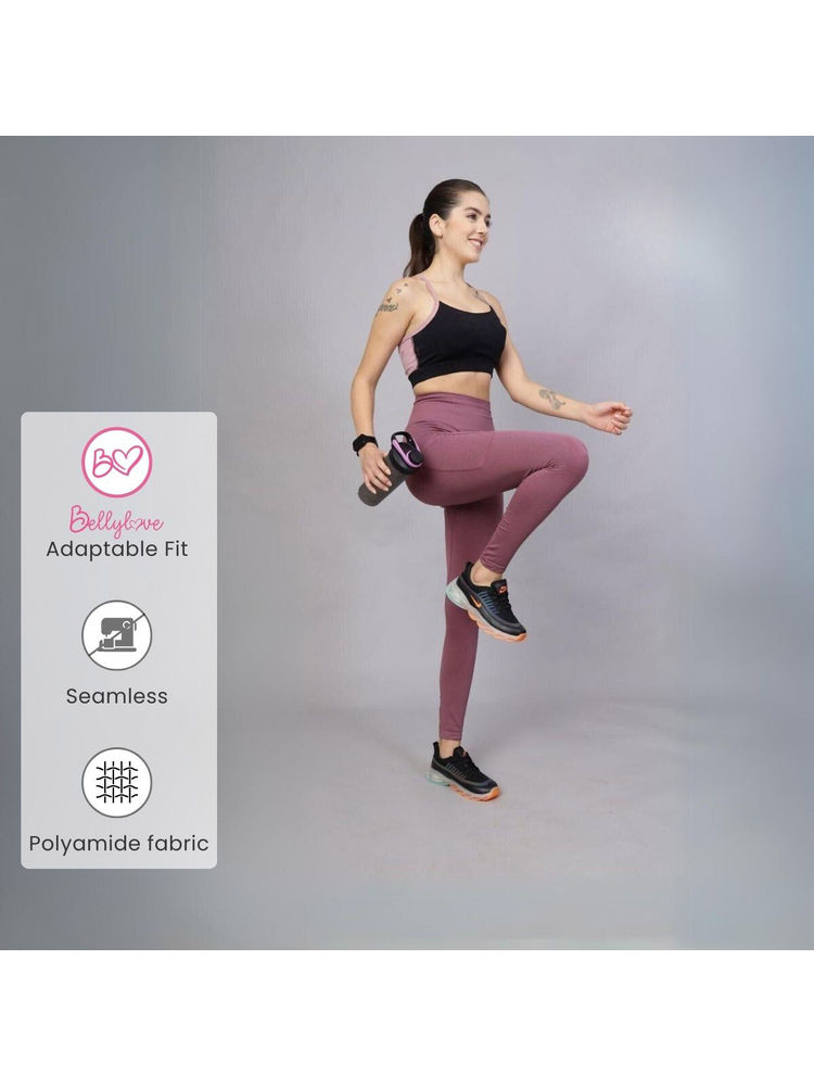 Zelena Women Polyamide Ankle Length Postpartum Seamless Leggings with Pocket - Tulipwood-image-22