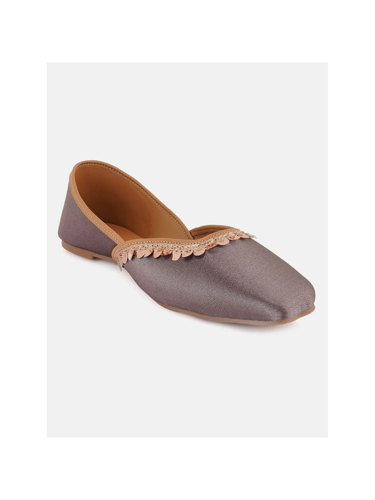 Iconics Grey Slip On Square Toe Women Mojaris-picture-22