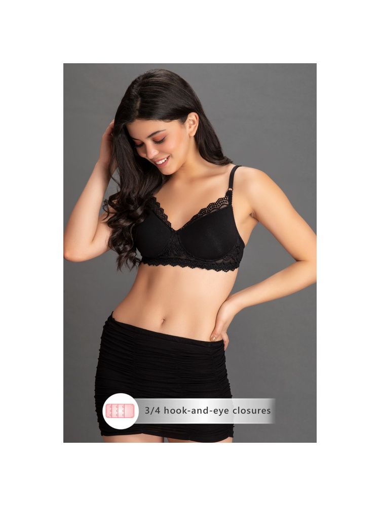 Clovia Polyamide Solid Padded Full Cup Wire Free T-shirt Bra - Black