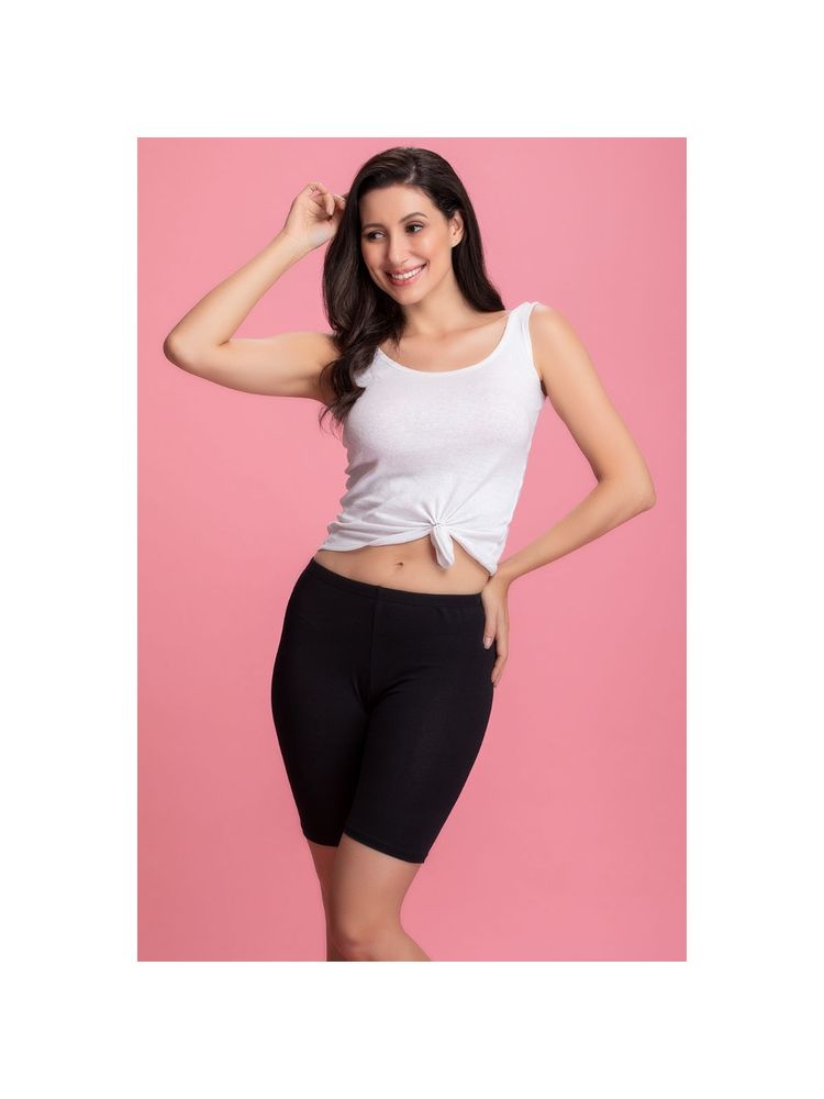 Clovia Cotton Mid Waist Cycling Shorts with Inner Elastic Black-picture-25
