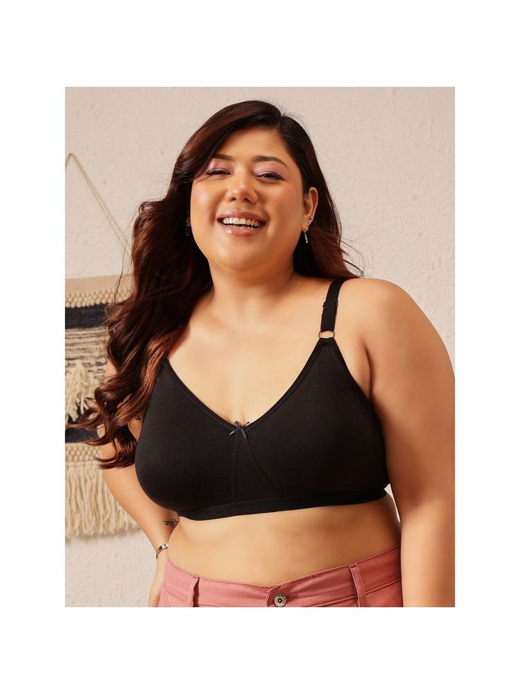 Clovia Cotton Solid Non-Padded Full Cup Wire Free T-Shirt Bra - Black-picture-11