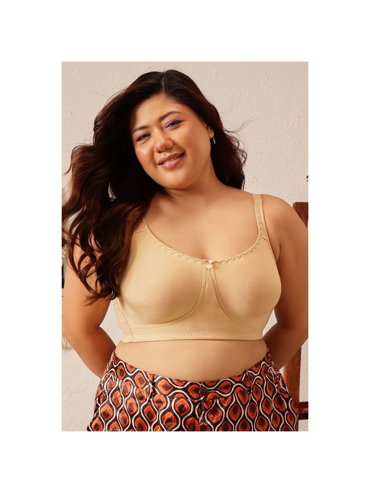 Clovia Cotton Solid Non-Padded Full Cup Wire Free Everyday Bra - Beige-picture-15