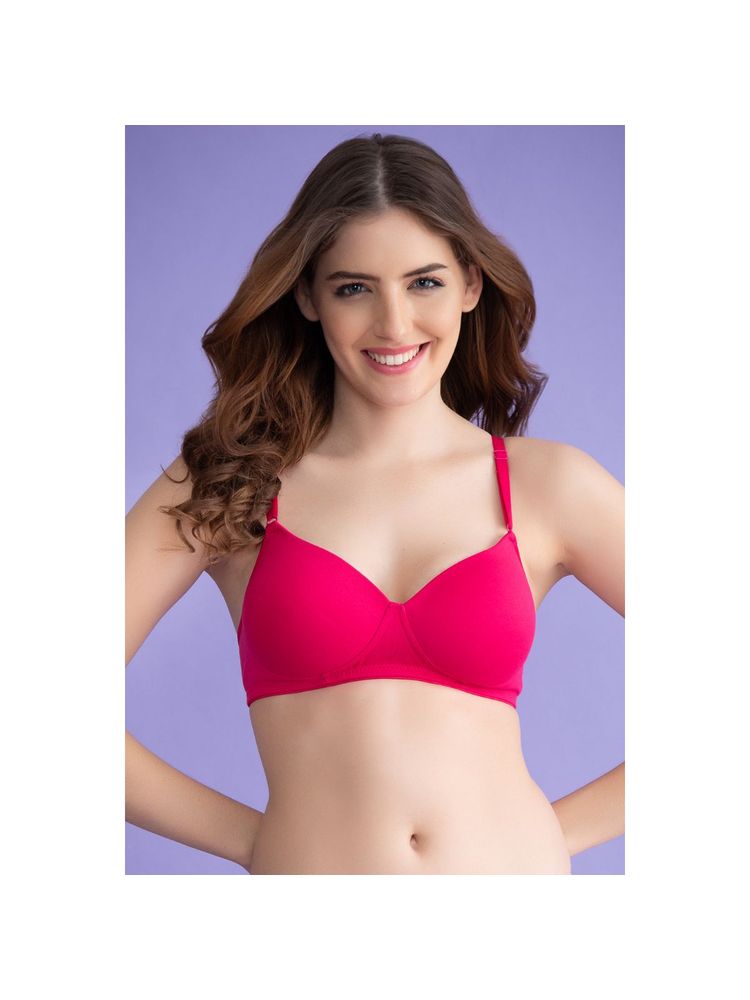 Clovia Cotton Rich Solid Padded Full Cup Wire Free T-shirt Bra - Dark Pink