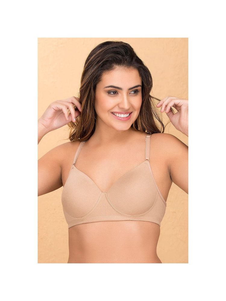 Clovia Cotton Rich Solid Padded Full Cup Wire Free T-shirt Bra - Skin