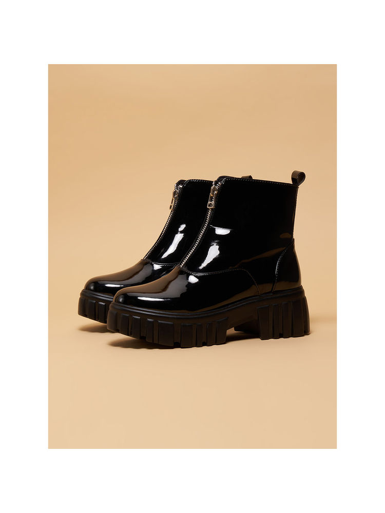 Eridani Sybal Ankle Length Chunky Casual Boots Black-image-14
