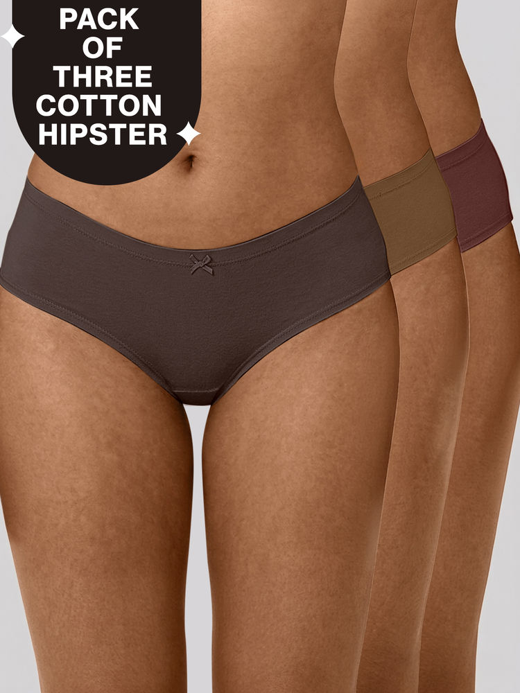 nykd by nykaa PO3 Mid Rise Cotton Hipster Panty with Inner Elastic-T.Brown,Brown,R.Wine-NYP100-picture-23