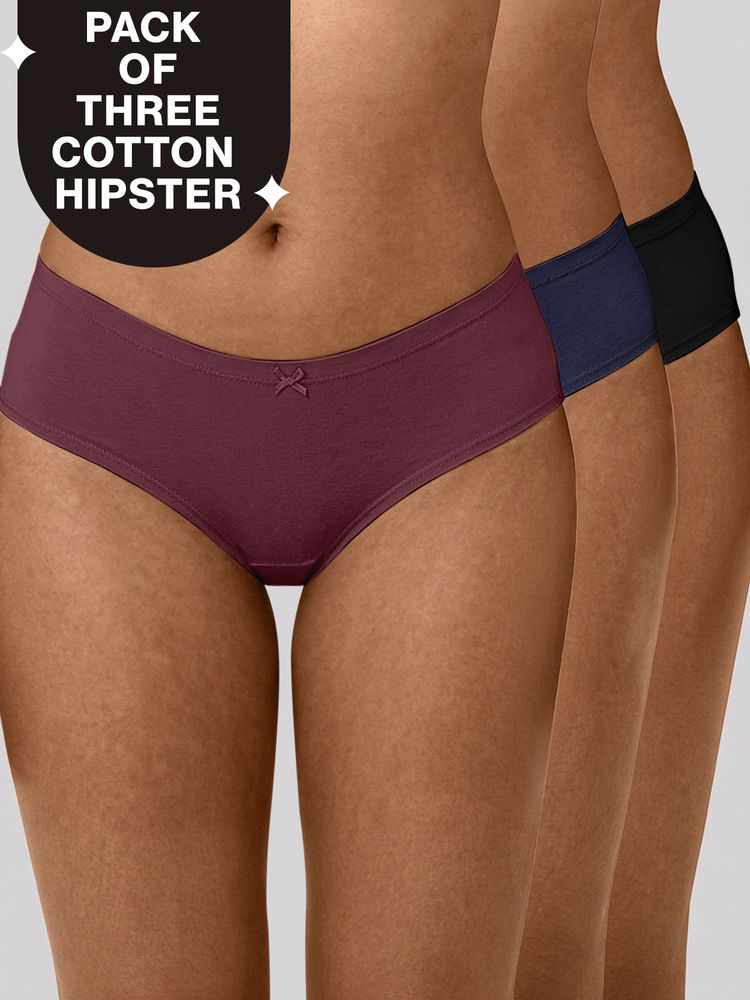 nykd by nykaa PO3 Mid Rise Cotton Hipster Panty with Inner Elastic-Wine/Navy/Black-NYP100-picture-17