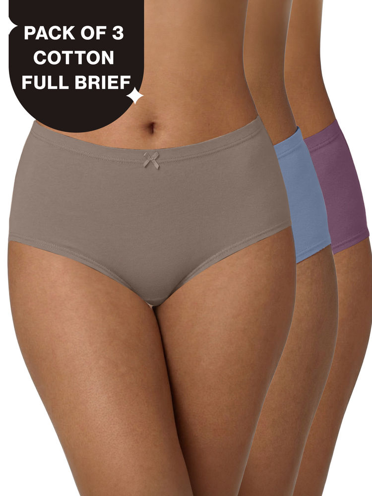 nykd by nykaa PO3 High Rise Cotton Full Brief Panty with Inner Elastic-C.Blue/L Brown/Berry C-NYP104-picture-24