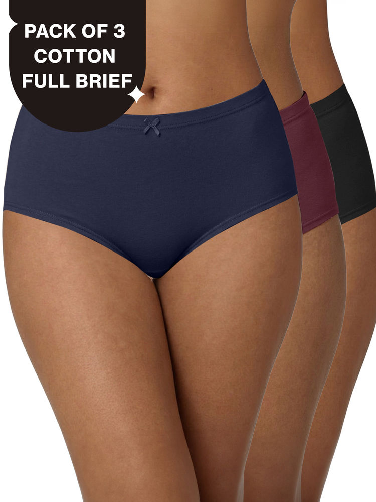 nykd by nykaa PO3 High Rise Cotton Full Brief Panty with Inner Elastic-Wine/Navy/Black-NYP104-picture-28