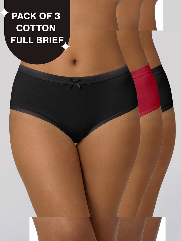 nykd by nykaa PO3 High Rise Cotton Full Brief Panty with Outer Elastic-Jet Black,S.Red,Jet Black-NYP392-picture-23