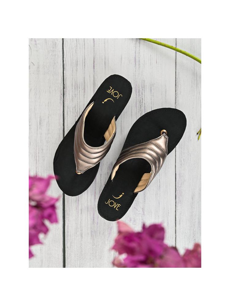 Jove Women Grey Striped Wedges-picture-22