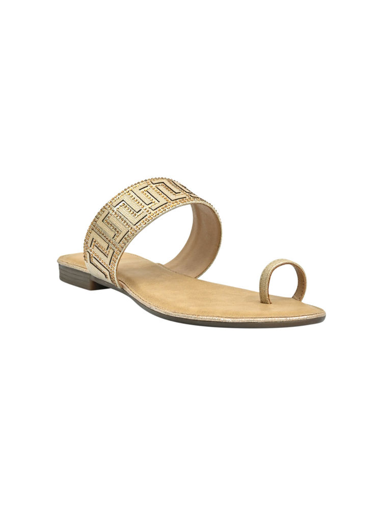 Jove Women Golden Embellished One Toe Flats-image-39