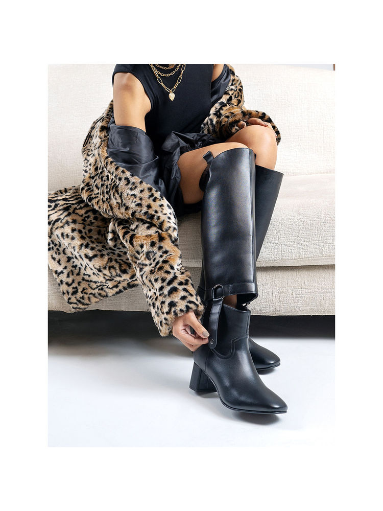 Yoho Black Stylish Comfortable Insoles Glitch Boot for Women