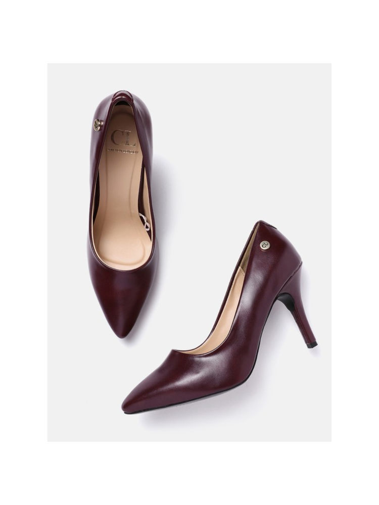 Carlton London Women Maroon Slip On Pointed Toe Pumps-picture-14