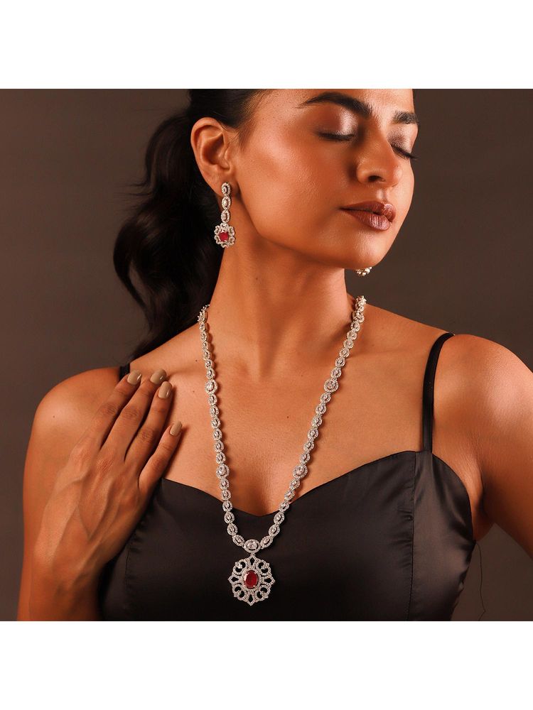 Voylla Sparkling Elegance Ruby Radiance Cz Jewellery Set-image-7