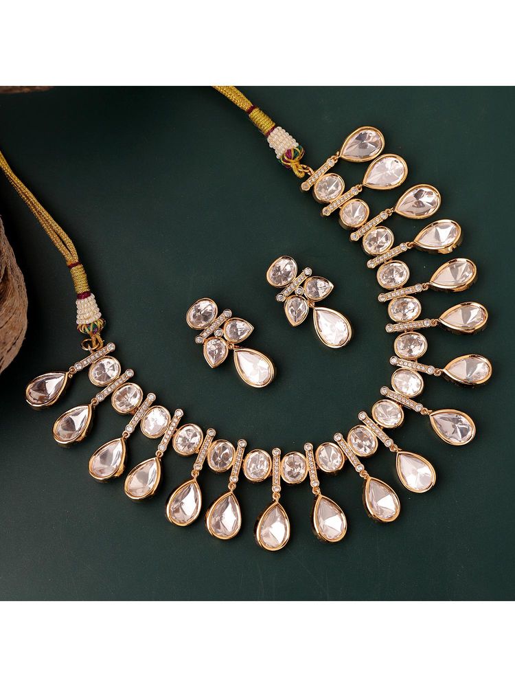 Voylla Kundan Opulence Crystal Dewdrop Jewellery Set-image-5