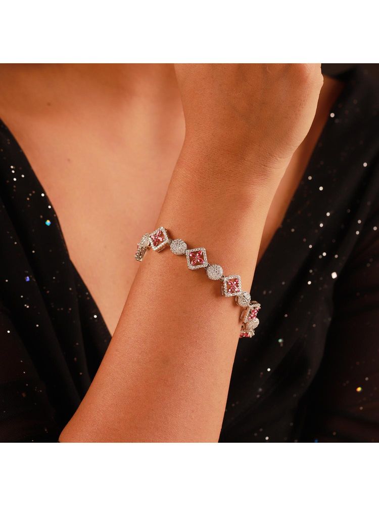 Voylla Sparkling Elegance Ruby Grace American Diamond Tennis Bracelet-picture-30
