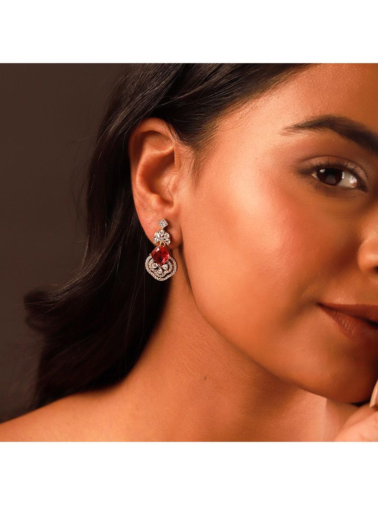 Voylla Sparkling Elegance Radiant Loop American Diamond Dangler Earrings-picture-3